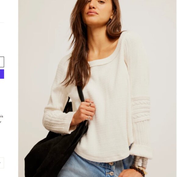 new Free People Swinging Cable 100% cotton Cuff Top Shirt (252) - Picture 7 of 9